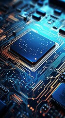 Semiconductor detailed view of semiconductor components from a top view showcasing electrical paths in a Technology tone with a Monochromatic Color Scheme