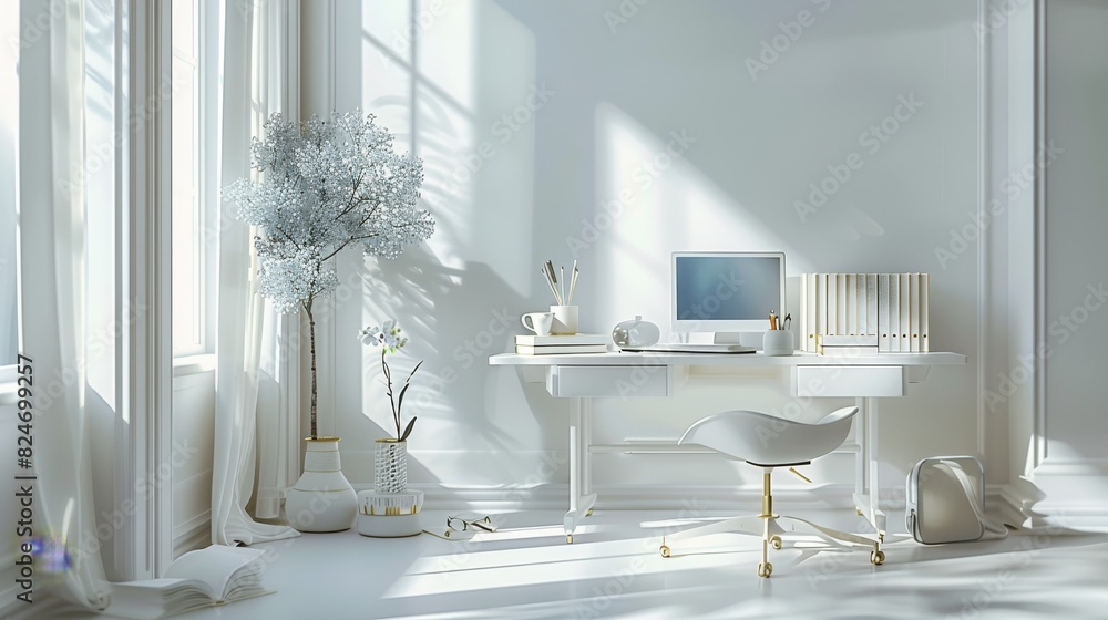 Poster table is designed for study or work. books and stationery are simply placed on the table. white is t