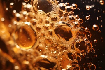 Soda Fizz: Close-up of bubbles fizzing in a carbonated soda.