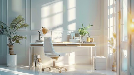Table is designed for study or work. Books and stationery are simply placed on the table. White is...