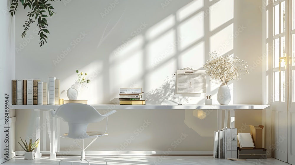 Poster table is designed for study or work. books and stationery are simply placed on the table. white is t