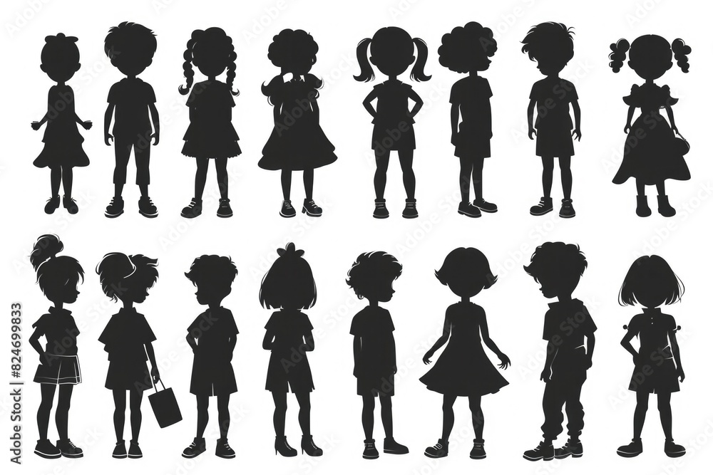 Canvas Prints Collection of children silhouettes in various poses. Ideal for educational materials