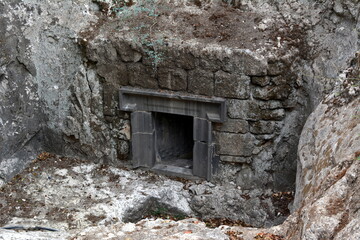 Entrance to an ancient Jewish funerary cave at Beit Shearim in Israel.