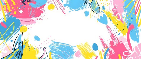 Vibrant Carnival Doodle Border with Blank Space for Mockup Design