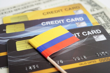 Colombia flag on credit card, finance economy trading shopping online business.