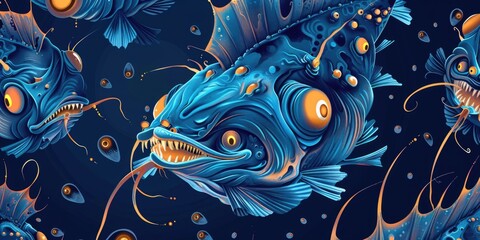 Group of fish with eerie glowing eyes, perfect for aquatic themes