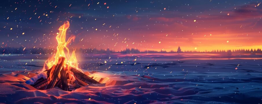 Winter festivals cozy bonfire flat design side view warm festivities theme water color Tetradic color scheme