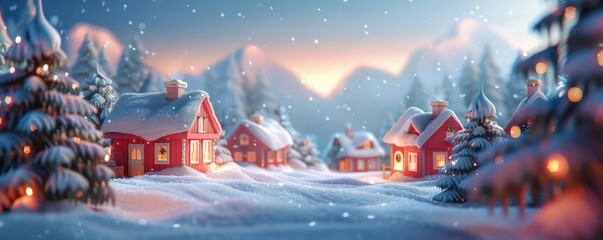Winter festivals snowy village flat design front view festive cheer theme animation vivid