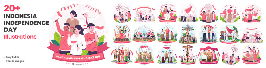 Mega Collection of Indonesia’s Independence Day. Indonesian People Celebrate Indonesia’s Independence Day on August 17th by Holding the Red and White Indonesian Flag
