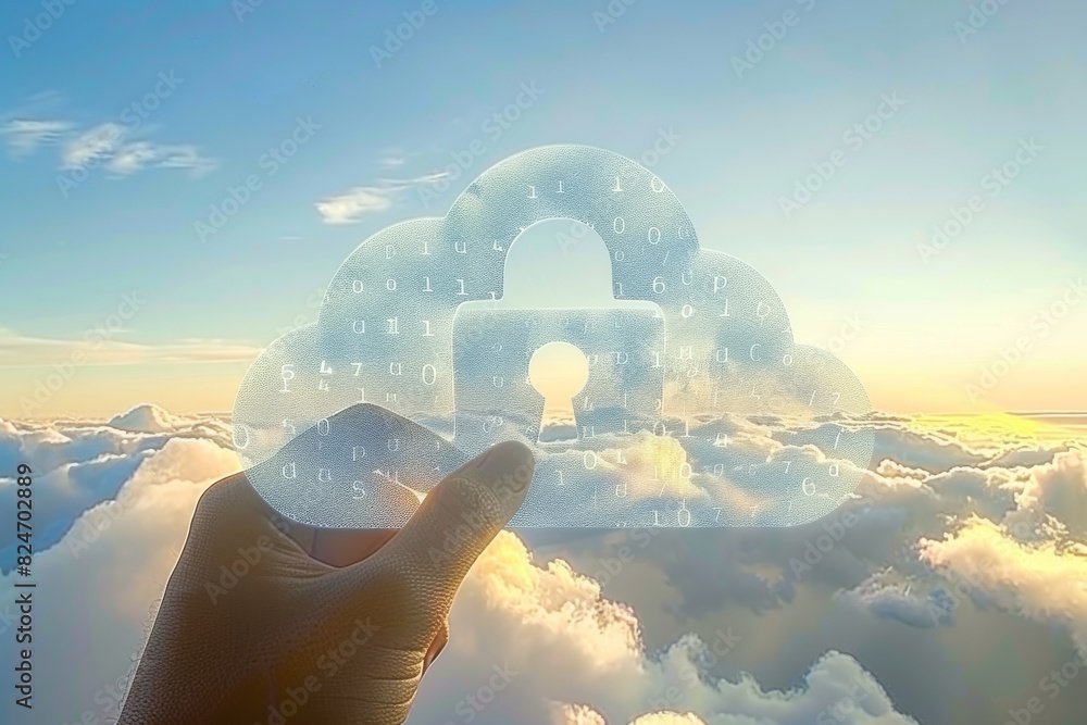 Aufkleber futuristic cloud security illustration with safe data storage and network protection elements in a b