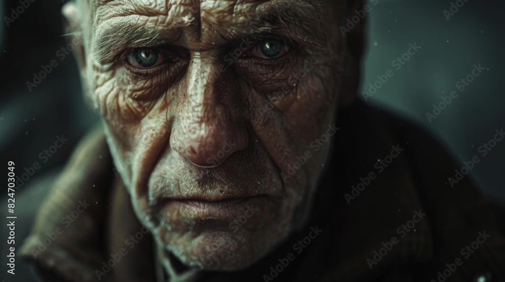 Poster detailed image of a man with visible facial wrinkles, suitable for skincare and aging concepts