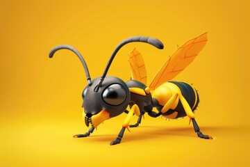 A vibrant image of a yellow and black insect on a bright yellow background. Ideal for nature and wildlife themed projects