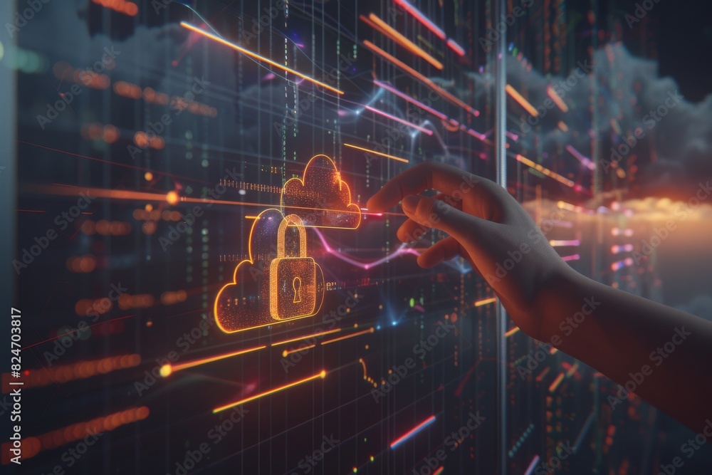 Aufkleber secure cloud illustration highlighting data protection with blue circuit background representing tec