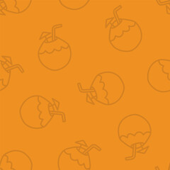 Brown seamless pattern with outline coconut drink
