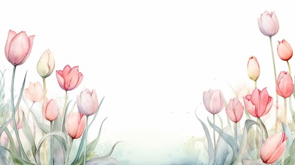 Fototapeta premium Delicate watercolor border frame with roses and hummingbirds intricate details