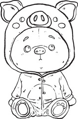 cute pig in pig shirt cartoon character icon set Outline Simple vector illustration.	