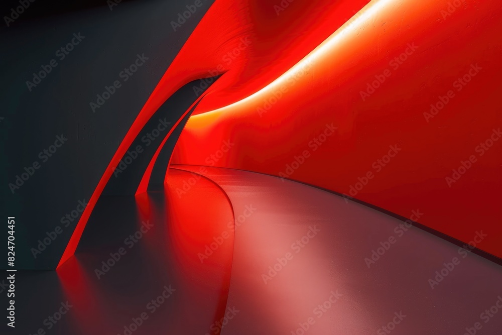 Poster a red light shining through a curved wall. perfect for abstract backgrounds