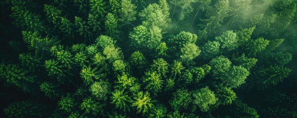 A stunning aerial view of a dense green forest, showcasing the lush foliage of trees and the natural beauty of the woodland environment.