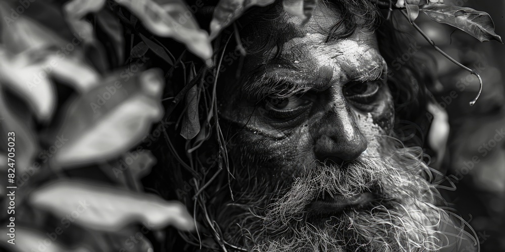 Poster a black and white photo of a man with a beard, suitable for various projects