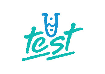 blue test tube and dark blue test word. test concept