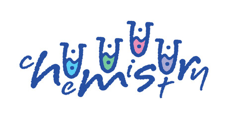 test tubes and chemistry concept. chemistry word and four test tubes