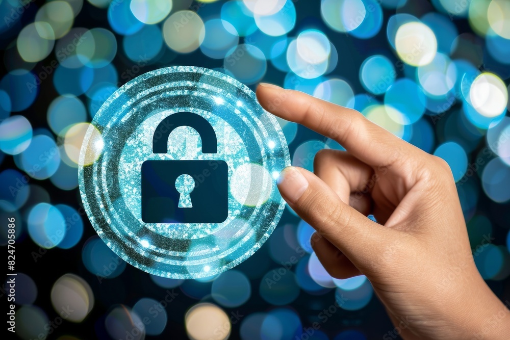 Poster vibrant cloud security illustration depicting secure data networks and cyber protection elements in 