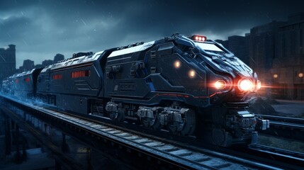 Stealth rail gun in operation during a covert night mission from a side view highlighting silent precision strikes in a Scifi tone with a Splitcomplementary color scheme