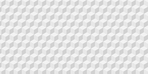 Abstract white and gray style minimal blank cubic. Geometric pattern illustration mosaic, square and triangle wallpaper. Seamless cube technology business concept.	
