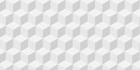 Abstract white and gray style minimal blank cubic. Geometric pattern illustration mosaic, square and triangle wallpaper. Seamless cube technology business concept.	