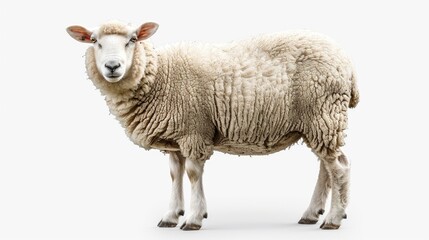Fototapeta premium A sheep standing in front of a white background. Ideal for agricultural or animal-themed designs
