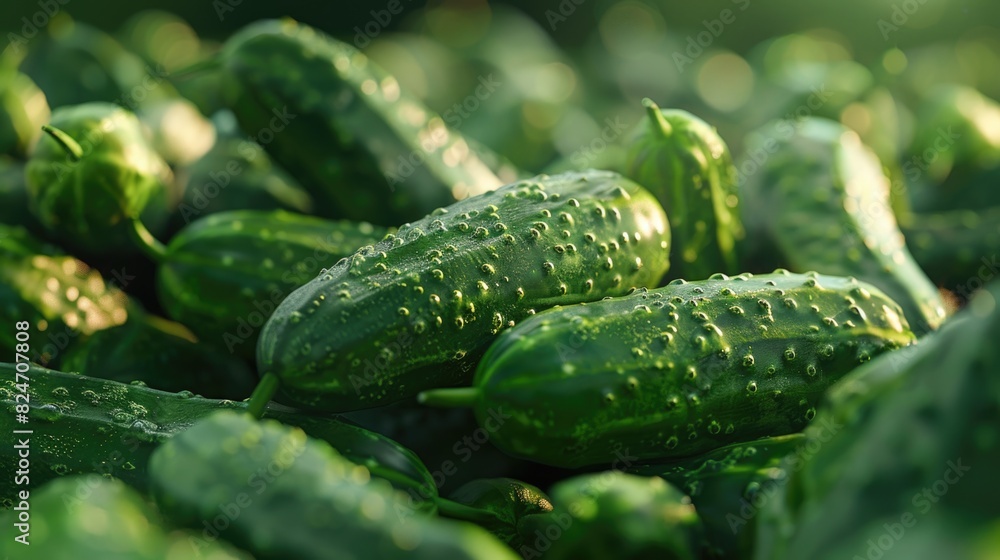 Poster a bunch of cucumbers stacked on top of each other. suitable for food and agriculture concepts