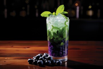 Blueberry Mojito Crush: Muddling blueberries and mint in a mojito.