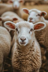 A herd of sheep standing together, suitable for agricultural concepts