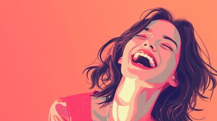 Laughing woman. Generative AI in flat style