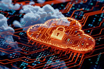 Dynamic Cloud Security Illustration with Digital Network Depicting Global Connectivity and Data Protection in a Blue Theme