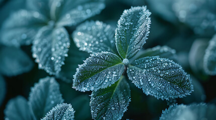 Closeup shot of frozen green plants in a garden