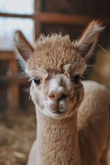 Close-up of an alpaca in a barn, suitable for farm animal concepts
