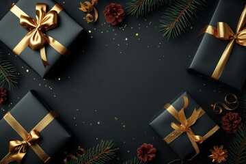 Commercial Black friday background gifts. Black gift box. Generate Ai