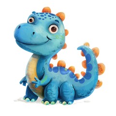 Playful cartoon dinosaur character on white background, cute and colorful illustration for children's books and designs.
