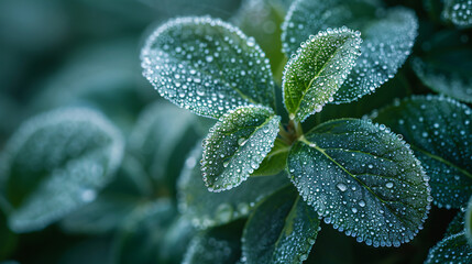 Closeup shot of frozen green plants in a garden
