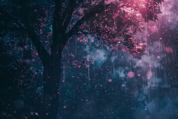Calm and quiet rainy day landscape with lush green fields