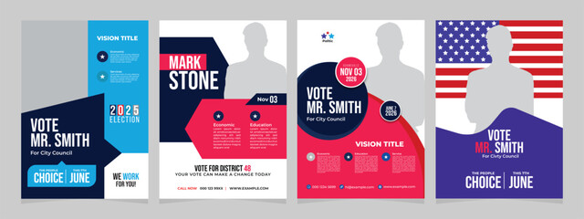 Modern political election flyer design template, creative layout vote campaign presidential election brochure cover leaflet vector layout design.