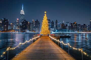 Fototapeta premium At night, Christmas trees in the city