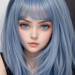 A beautiful girl with blue hair and blue eyes

