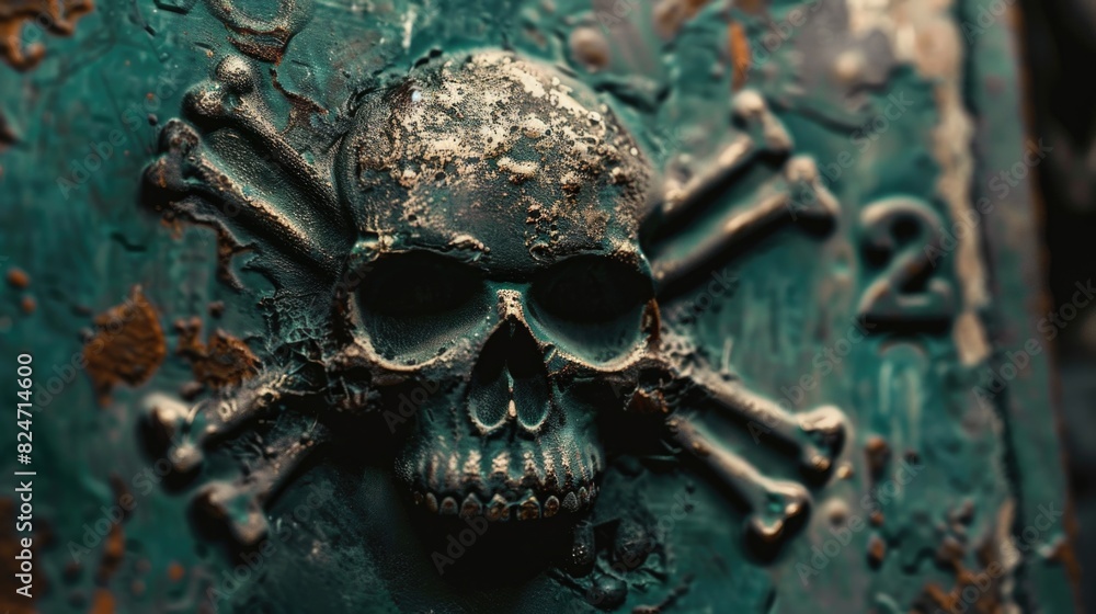 Poster a close up of a skull and crossbones on a door. perfect for warning signs