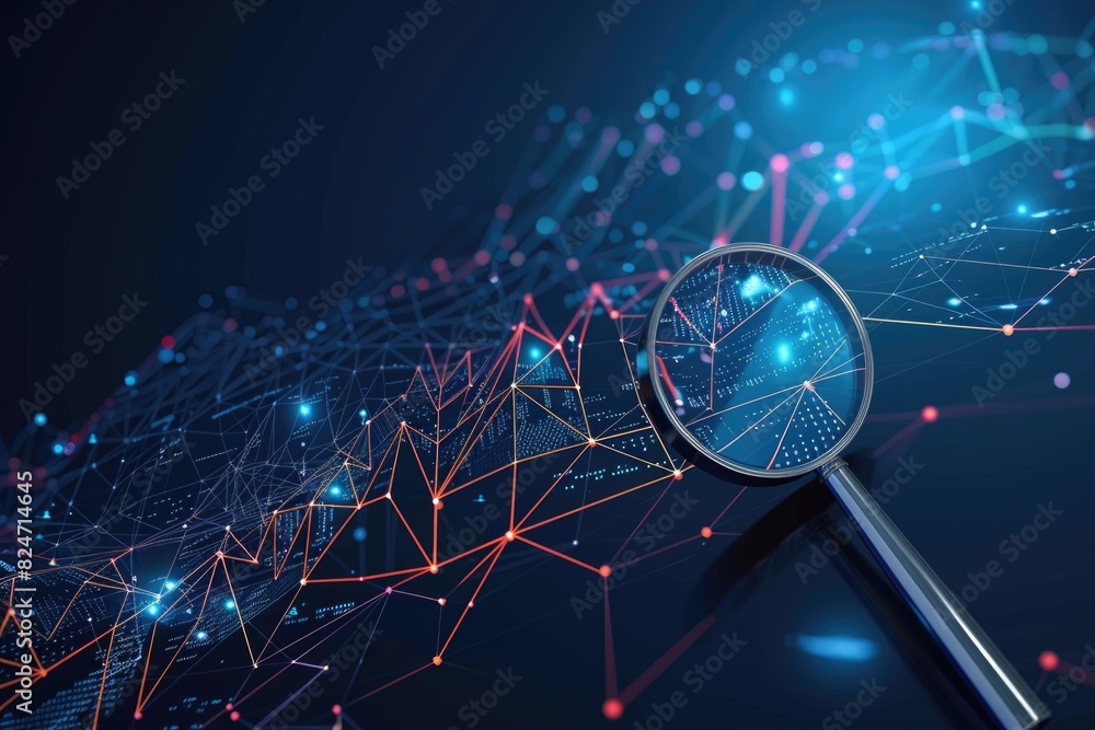 Poster a magnifying glass on a dark background, suitable for various concepts