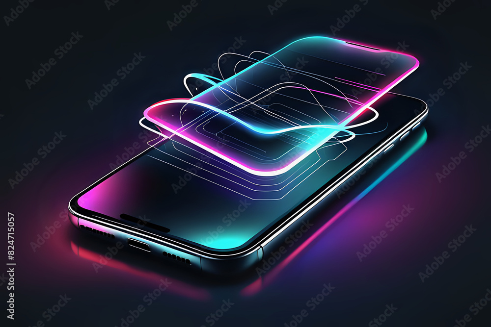 Aufkleber abstract mobile technology. wireless data network and connection technology concept. high-speed, fut