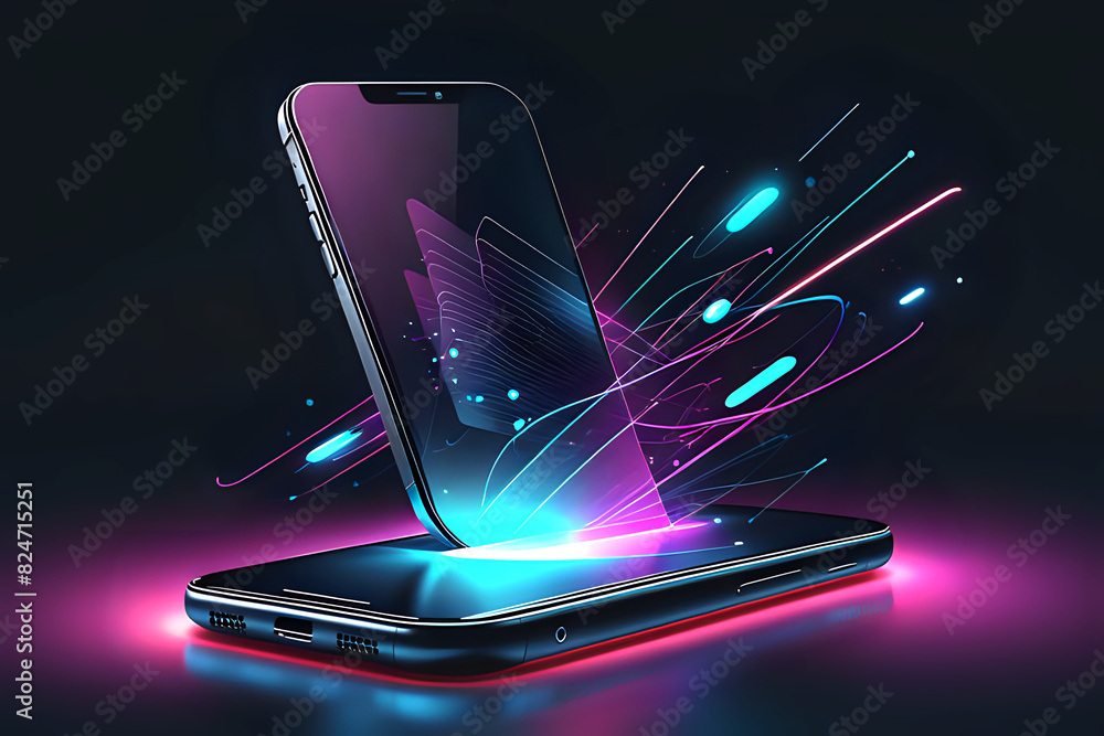 Aufkleber abstract mobile technology. wireless data network and connection technology concept. high-speed, fut
