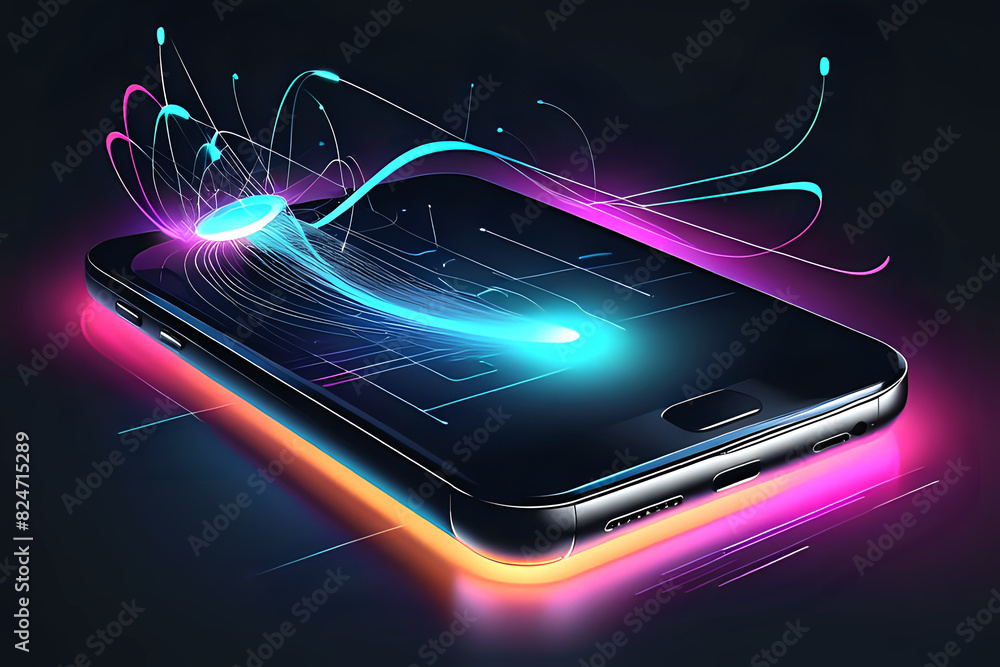 Aufkleber abstract mobile technology. wireless data network and connection technology concept. high-speed, fut