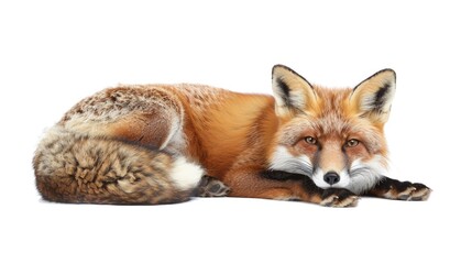 Fototapeta premium A red fox relaxing on a white background, suitable for various projects